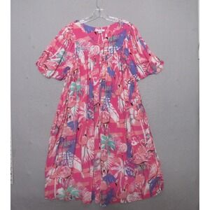 Go Softly Patio House Dress XL Pink Flamingo Muu Muu Pockets Relaxed Flowy Zip